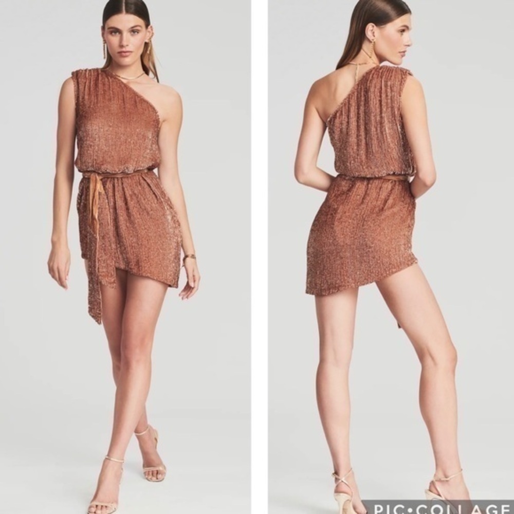 Retrofete One Shoulder Sequin Mini Ella Dress in Bronze